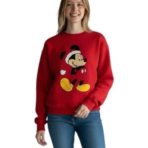 Christmas Disney Chenille Mickey Mouse Santa Sweatshirt Size S